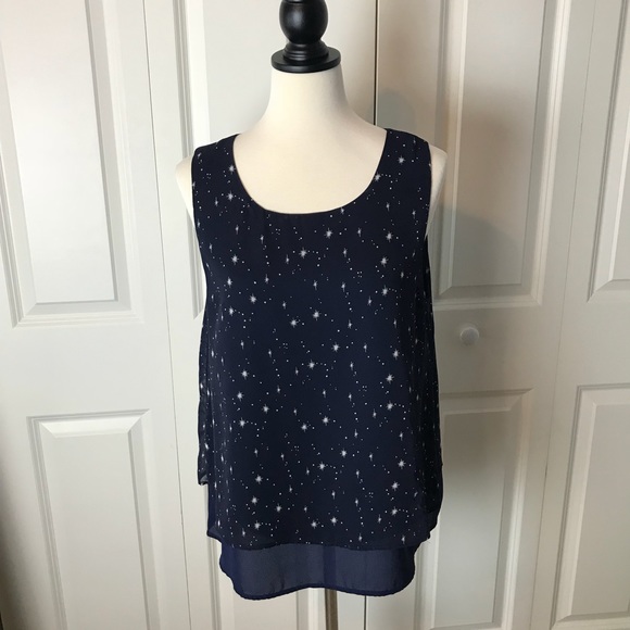 Papermoon Tops - Navy with✨Stars Split Back Sleeveless Top